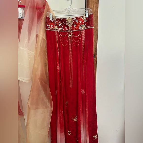 Hanfu Chinese Dress Women Costume Ancient Embroidery Blossom Red Camellia 5pcs - Picture 2 of 11